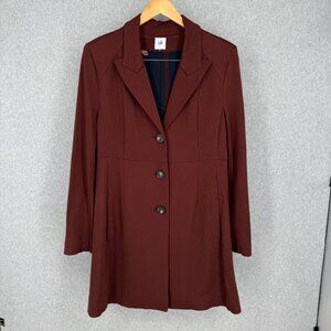 Cabi Womans Boss Fitted Trench Jacket Size L Currant Red Long Line Office 3545